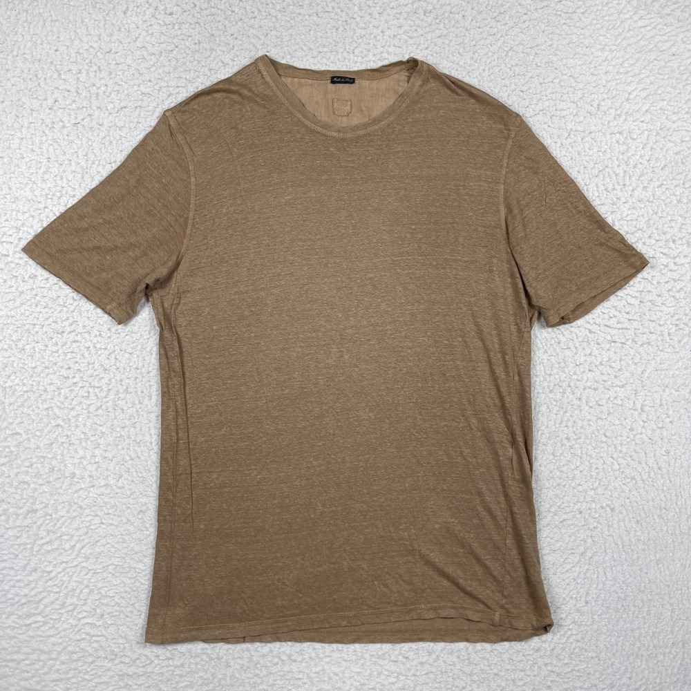 120% Lino T Shirt Mens XL Brown Linen Paper Thin Made In Italy Summer Coastal
